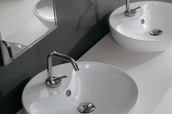 Lavabo appoggio SHAPE Tondo,piano rubinetto